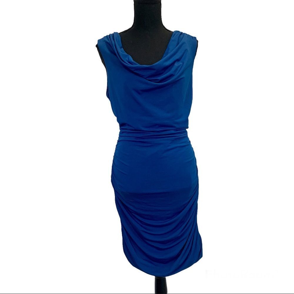 REITMAN’S blue Cowell neck ruched bodycon dress Sz L